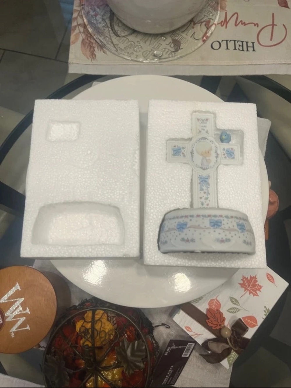 Precious Moments Jesus Loves Me Cross music box in White and Blue